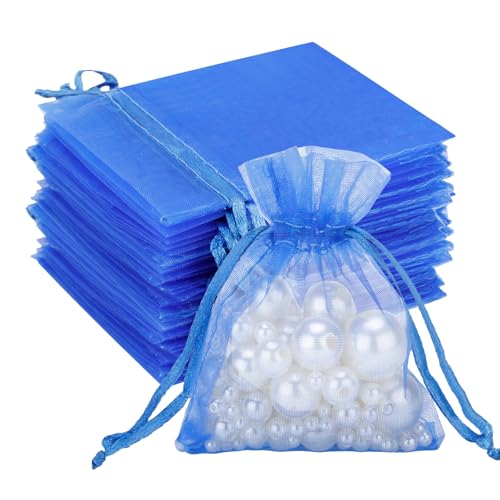 G2PLUS Blau Organzasäckchen, 7x9cm Kleine Geschenk Organzabeutel, 50 Stück Organza-Beutelchen mit Kordelzug Sie als Hochzeit Bonbonsbeutel, Schmuckbeutel, Geschenkbeutel von G2PLUS