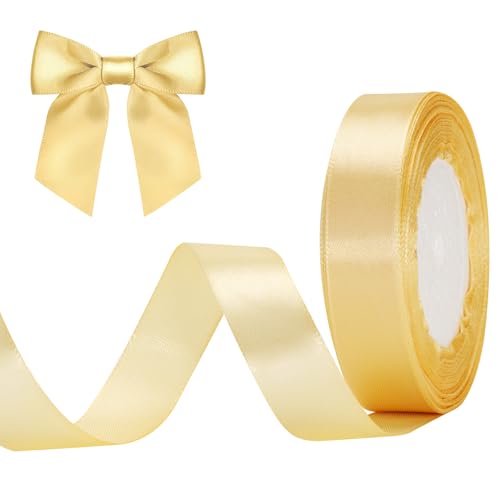 G2PLUS Champagner Gold Satinband, 20mm Dekoration Geschenkband, 22m Schönes Schleifenband, Gold Satin Stoff Dekoband für Geschenkverpackung, Bastelmaterial, Dekoration von G2PLUS