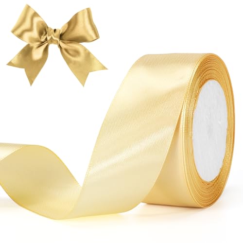 G2PLUS Champagner Gold Satinband, 40mm Breit Dekoration Geschenkband, 22m Schönes Schleifenband, Gold Satin Stoff Dekoband für Geschenkverpackung, Bastelmaterial, Dekoration von G2PLUS