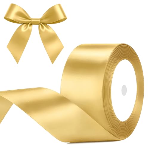 G2PLUS Champagner Gold Satinband 50mm: Dekoration Geschenkband, 22m Schleifenband zum Bastel, Dekoband für Geschenkverpackung, Dekoration von G2PLUS