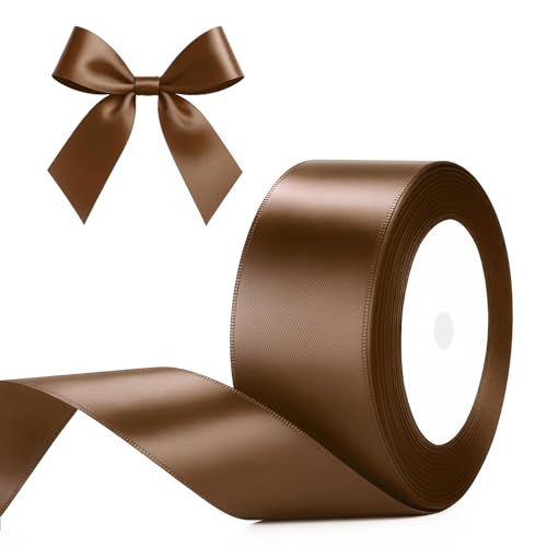 G2PLUS Dunkelbraun Satinband 40mm, Breit Dekoration Geschenkband, 22m Schleifenband zum Bastel, Dunkelbraun Dekoband für Geschenkverpackung, Dekoration von G2PLUS