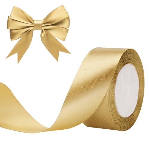 G2PLUS Gold Satinband, 40mm Breit Dekoration Geschenkband, 22m Schönes Schleifenband, Gold Satin Stoff Dekoband für Geschenkverpackung, Bastelmaterial, Dekoration von G2PLUS