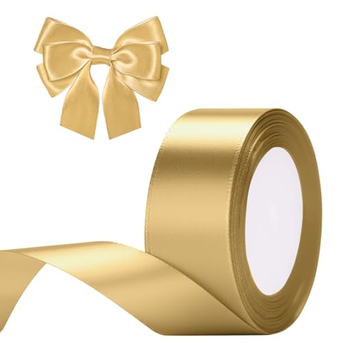 G2PLUS Gold Satinband, 40mm Breit Dekoration Geschenkband, 22m Schönes Schleifenband, Gold Satin Stoff Dekoband für Geschenkverpackung, Bastelmaterial, Dekoration von G2PLUS