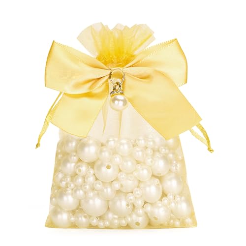 G2PLUS 10x12cm Gold Organzasäcke mit Schleife Perlen: 30 Stück Kleine Organzabeutel mit Kordelzug, Ideal als Hochzeitsbonbonsbeutel, Schmuckbeutel, Geschenkbeutel von G2PLUS