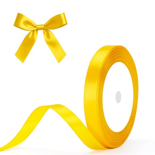 G2PLUS Goldgelb Satinband 10mm: Dekoration Geschenkband, 22m Schleifenband zum Bastel, Dekoband für Geschenkverpackung, Dekoration von G2PLUS