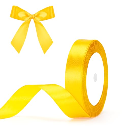 G2PLUS Goldgelb Satinband 20mm: Dekoration Geschenkband, 22m Schleifenband zum Bastel, Dekoband für Geschenkverpackung, Dekoration von G2PLUS