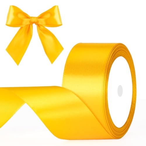 G2PLUS Goldgelb Satinband 40mm: Dekoration Geschenkband, 22m Schleifenband zum Bastel, Dekoband für Geschenkverpackung, Dekoration von G2PLUS