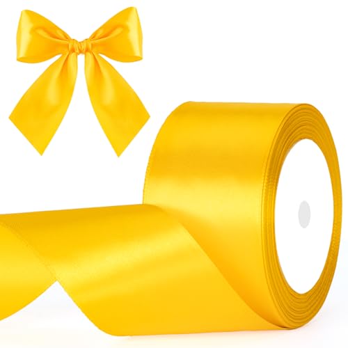G2PLUS Goldgelb Satinband 50mm: Dekoration Geschenkband, 22m Schleifenband zum Bastel, Dekoband für Geschenkverpackung, Dekoration von G2PLUS