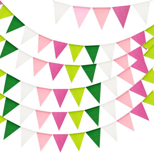 G2PLUS Rosa und Grün Wimpelkette Outdoor Wetterfest: 20M Wimpelketten Garten mit 60 STK Wimpel, 5 Stück Jute Wimpelketten für EIN Wicked-Themenfest Deko von G2PLUS