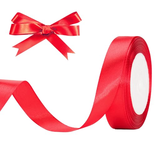 G2PLUS Rot Satinband, 20mm Dekoration Geschenkband, 22m Schönes Schleifenband, Rot Satin Stoff Dekoband für Geschenkverpackung, Bastelmaterial, Dekoration von G2PLUS
