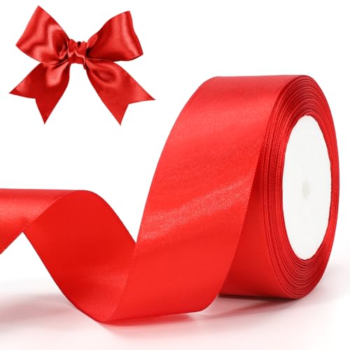G2PLUS Rot Satinband, 40mm Breit Dekoration Geschenkband, 22m Schönes Schleifenband, Rot Satin Stoff Dekoband für Geschenkverpackung, Bastelmaterial, Dekoration von G2PLUS
