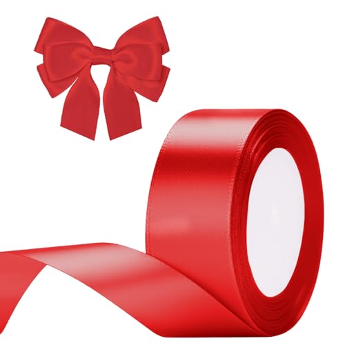 G2PLUS Rot Satinband, 40mm Breit Dekoration Geschenkband, 22m Schönes Schleifenband, Rot Satin Stoff Dekoband für Geschenkverpackung, Bastelmaterial, Dekoration von G2PLUS