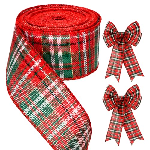 G2PLUS Rot Grün Weihnachten Juteband mit Draht, 6CM Breit Geschenkband zum Basteln, 10M Kariertes Sackleinen Band, Weihnacht Dekoband Verdrahtet für Geschenk, Weihnachtskranz, Weihnachtsbaum G2PLUS Rot Grün Weihnachten Juteband mit Draht, 6CM Breit Geschenkband zum Basteln, 10M Kariertes Sackleinen Band, Weihnacht Dekoband Verdrahtet für Geschenk, Weihnachtskranz, Weihnachtsbaum von G2PLUS