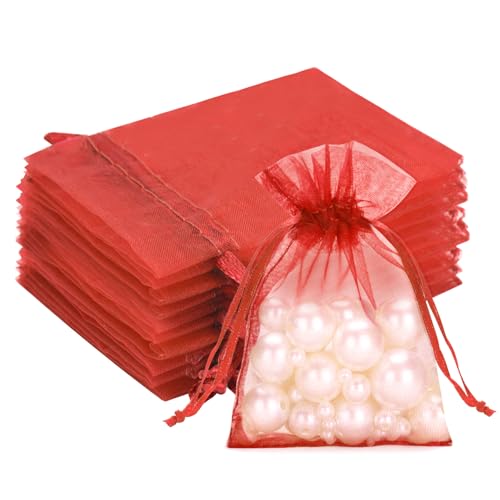 G2PLUS Rot Organzasäckchen 7x9cm: 50 Stück Kleine Geschenk Organzabeutel, Organza-Beutelchen mit Kordelzug Sie als Hochzeit Bonbonsbeutel, Schmuckbeutel, Geschenkbeutel G2PLUS Rot Organzasäckchen 7x9cm: 50 Stück Kleine Geschenk Organzabeutel, Organza-Beutelchen mit Kordelzug Sie als Hochzeit Bonbonsbeutel, Schmuckbeutel, Geschenkbeutel von G2PLUS