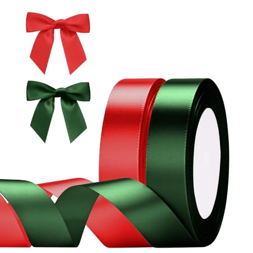 G2PLUS Rot und Grün Geschenkband, 20mm Schleifenband Rot und Grün, 44m Stoff Rot und Grün Satinband, Dekoband für Geschenkverpackung G2PLUS Rot und Grün Geschenkband, 20mm Schleifenband Rot und Grün, 44m Stoff Rot und Grün Satinband, Dekoband für Geschenkverpackung von G2PLUS
