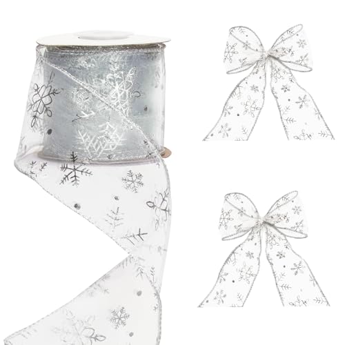 G2PLUS Schneeflocke Organzaband mit Draht, 6cm Silber Schneeflocke Dekoband, 10M Glitter Organza Geschenkband, Breite Weihnachten Schneeflocke Band für Weihnachtsbaum, Geschenk Verpackung G2PLUS Schneeflocke Organzaband mit Draht, 6cm Silber Schneeflocke Dekoband, 10M Glitter Organza Geschenkband, Breite Weihnachten Schneeflocke Band für Weihnachtsbaum, Geschenk Verpackung von G2PLUS