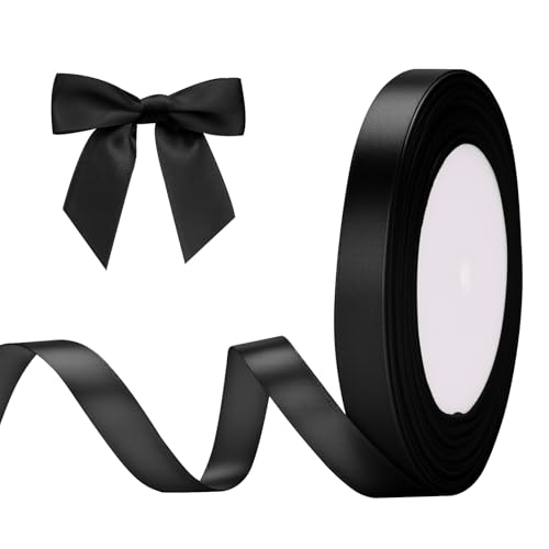 G2PLUS Schwarz Satinband, 10mm Dekoration Geschenkband, 22m Schönes Schleifenband, Schwarz Satin Stoff Dekoband für Geschenkverpackung, Bastelmaterial, Dekoration von G2PLUS