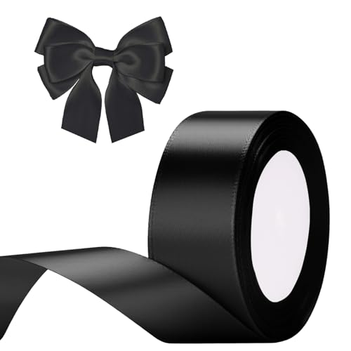 G2PLUS Schwarz Satinband, 40mm Breit Dekoration Geschenkband, 22m Schönes Schleifenband, Schwarz Satin Stoff Dekoband für Geschenkverpackung, Bastelmaterial, Dekoration von G2PLUS