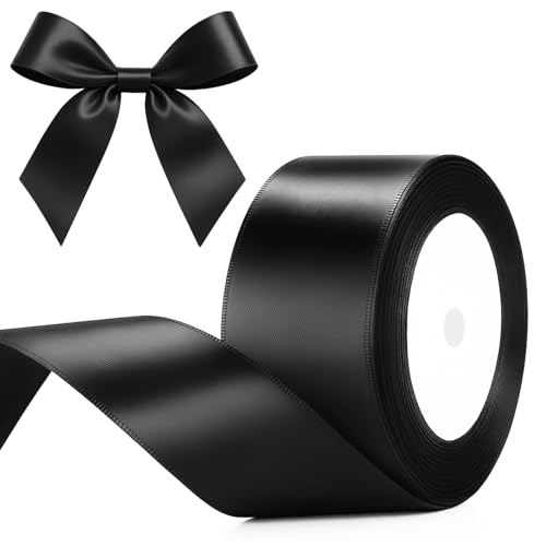 G2PLUS Schwarz Satinband 50mm: Dekoration Geschenkband, 22m Schleifenband zum Bastel, Dekoband für Geschenkverpackung, Dekoration von G2PLUS