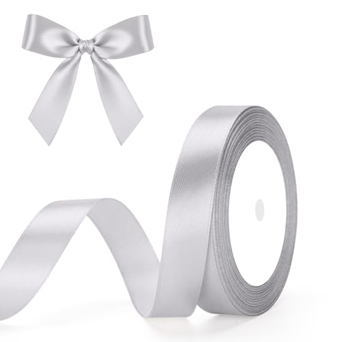 G2PLUS Silber Grau Satinband 20mm: Dekoration Geschenkband, 22m Schleifenband zum Bastel, Dekoband für Geschenkverpackung, Dekoration von G2PLUS