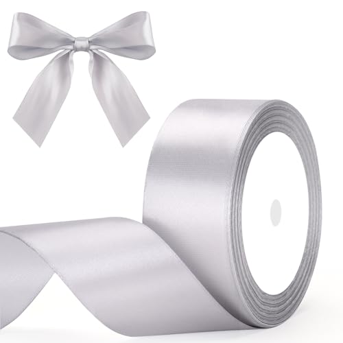 G2PLUS Silber Grau Satinband 40mm: Dekoration Geschenkband, 22m Schleifenband zum Bastel, Dekoband für Geschenkverpackung, Dekoration von G2PLUS