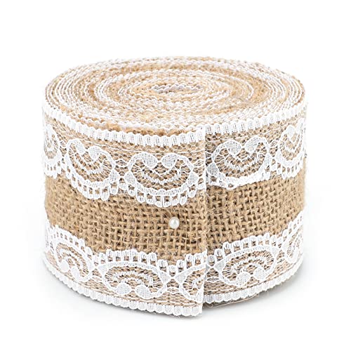 G2PLUS 5M Juteband mit Spitze,6CM Vintage Basteln Jutebänder, Breite Decoband Geschenkband Jute Spitze Dekoband für Hochzeit Geschenke Weihnachten Deko von G2PLUS