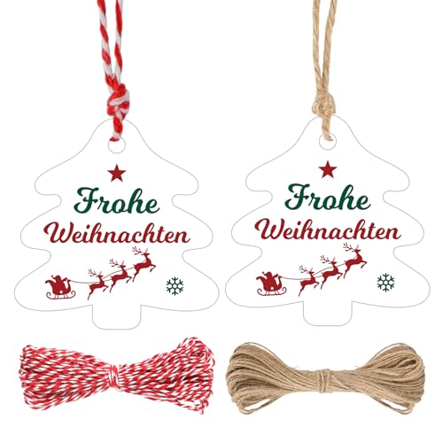G2PLUS Weihnachtsbaum Geschenkanhänger mit Frohe Weihnachten: 6cm Papier Weihnachtsanhänger mit Schnur, 100 Stk Weiß Weihnachtliche Etiketten für Geschenkverpackung, Weihnachtsdeko von G2PLUS