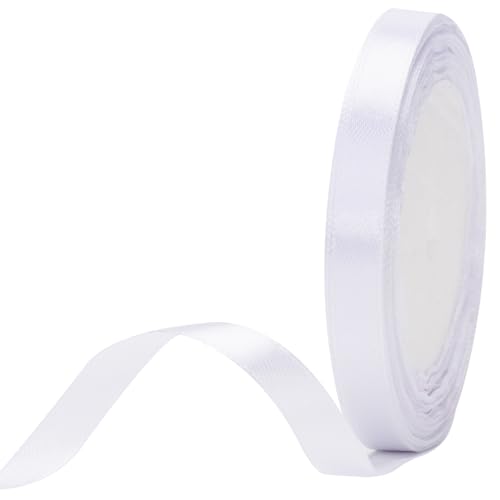 G2PLUS Weiß Satinband, 10mm Dekoration Geschenkband, 22m Schönes Schleifenband, Weiß Satin Stoff Dekoband für Geschenkverpackung, Bastelmaterial, Dekoration von G2PLUS