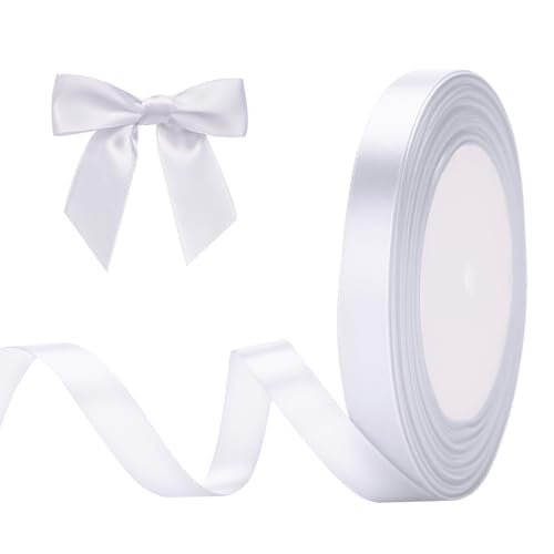 G2PLUS Weiß Satinband, 10mm Dekoration Geschenkband, 22m Schönes Schleifenband, Weiß Satin Stoff Dekoband für Geschenkverpackung, Bastelmaterial, Dekoration von G2PLUS