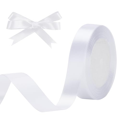 G2PLUS Weiß Satinband, 20mm Dekoration Geschenkband, 22m Schönes Schleifenband, Weiß Satin Stoff Dekoband für Geschenkverpackung, Bastelmaterial, Dekoration von G2PLUS