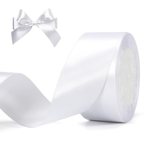 G2PLUS Weiß Satinband, 40mm Breit Dekoration Geschenkband, 22m Schönes Schleifenband, Weiß Satin Stoff Dekoband für Geschenkverpackung, Bastelmaterial, Dekoration von G2PLUS