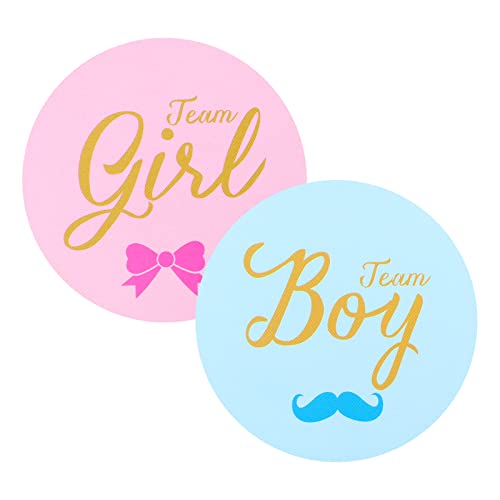 Geschlecht Offenbaren Aufkleber - 5CM Gender Reveal Sticker - 96 Stk Team Boy und Team Girl Aufkleber mit Goldenen Glitzer Buchstaben für Gender-Enthüllung Party Dekorationen von G2PLUS