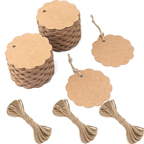 G2PLUS 6CM Rund Kraftpapier Anhänger, 200Stk. Braun Etiketten Tags, 300g/m² Geschenkanhänger Anhänger Etiketten mit Schnur für Geschenkverpackungen und Kunsthandwerk von G2PLUS