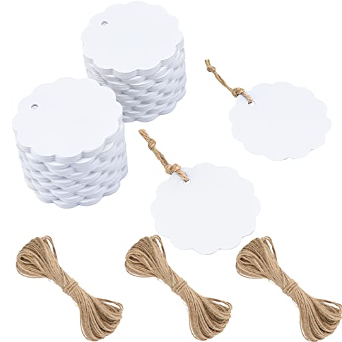 G2PLUS 6CM Rund Kraftpapier Anhänger, 200Stk. Weiß Etiketten Tags, 300g/m² Geschenkanhänger Anhänger Etiketten mit Schnur für Geschenkverpackungen und Kunsthandwerk von G2PLUS