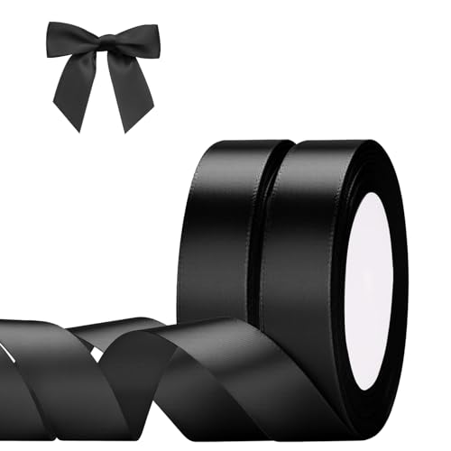 G2PLUS Schwarz Geschenkband,44M Satinband Seidenband Seidenbänder,2CM Schleifenband Satin Stoff Band für Hochzeit,Weihnachten,Geschenk,Dekoration von G2PLUS