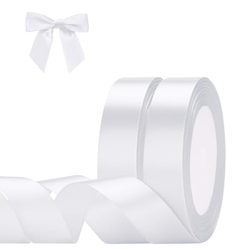 G2PLUS Weiß Geschenkband,44M Satinband Seidenband Seidenbänder,2CM Schleifenband Satin Stoff Band für Hochzeit,Weihnachten,Geschenk,Dekoration von G2PLUS