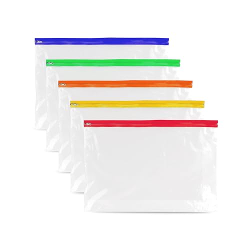 Dokumententasche mit Reißverschluss, A4, 370 x 260 mm, verschiedene Farben, stilvolle Dokumentenaufbewahrung, wasserdicht, Dokumentenhalter, 5 Stück von G4GADGET