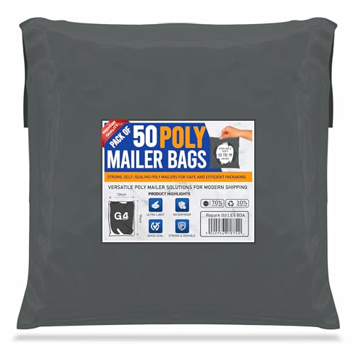 G4GADGET Versandtaschen aus Kunststoff, 33 x 48 cm, strapazierfähig, selbstklebend, wasserdicht, für Kleidung und Verpackungen, Grau, 50 Stück von G4GADGET