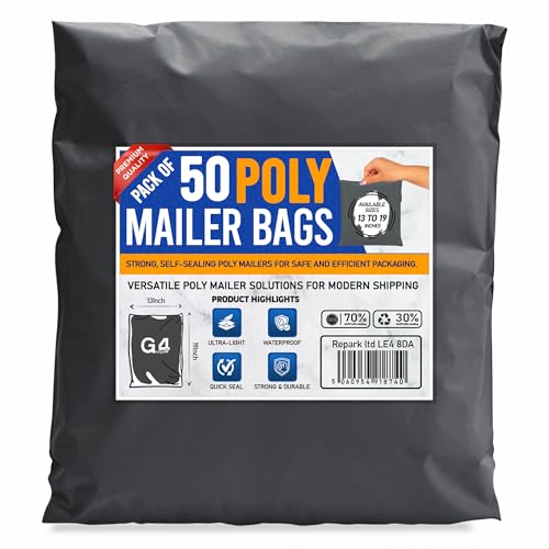 G4GADGET Versandtaschen aus Kunststoff, 33 x 48 cm, strapazierfähig, selbstklebend, wasserdicht, für Kleidung und Verpackungen, Grau, 50 Stück von G4GADGET