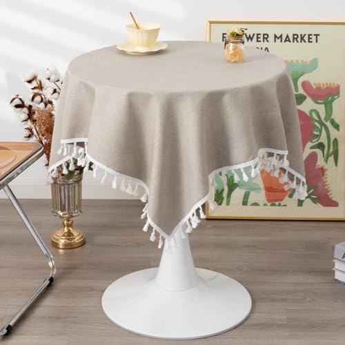 G4ZS5Z0G1 Kleine quadratische Tischdecke, einfarbig, elfenbeinfarben, Stoffquasten, rustikales Bauernhaus, dekorativ, waschbar, Tischdecke für Küche, Esszimmer, Party (Vintage-Grau, quadratisch, 91,4 G4ZS5Z0G1 Kleine quadratische Tischdecke, einfarbig, elfenbeinfarben, Stoffquasten, rustikales Bauernhaus, dekorativ, waschbar, Tischdecke für Küche, Esszimmer, Party (Vintage-Grau, quadratisch, 91,4 von G4ZS5Z0G1