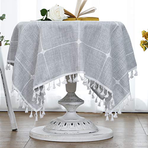G4ZS5Z0G1 Tischdecke, kariertes Gitter, klein, quadratisch, Stickerei, Quaste, Tischdecke für Zuhause, Esstisch, 89,9 x 89,9 cm, Grau G4ZS5Z0G1 Tischdecke, kariertes Gitter, klein, quadratisch, Stickerei, Quaste, Tischdecke für Zuhause, Esstisch, 89,9 x 89,9 cm, Grau von G4ZS5Z0G1