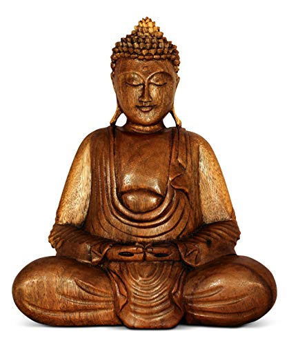 G6 COLLECTION Buddha-Statue aus Holz, sitzend, handgefertigt, meditierend, Holzfigur, dekorativ, rustikal, traditionell, modern, orientalische Dekoration, Hände im Schoßbuddha (30,5 cm hoch) von G6 Collection