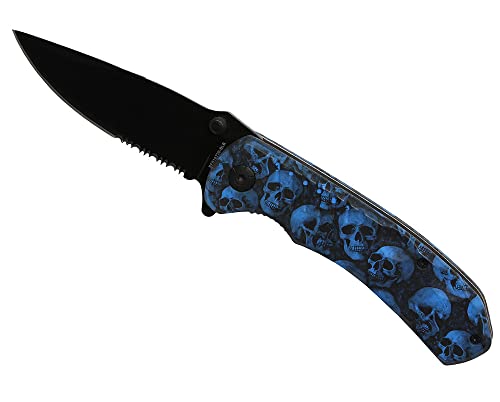 G8DS® Klappmesser Scharfes Outdoor Messer Jagdmesser & Survival Knife Einhandmesser Taschenmesser mit Edelstahlklinge (Totenkopf Blau) von G8DS