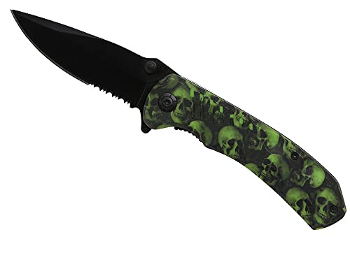 G8DS® Klappmesser Scharfes Outdoor Messer Jagdmesser & Survival Knife Einhandmesser Taschenmesser mit Edelstahlklinge (Totenkopf Grün) von G8DS