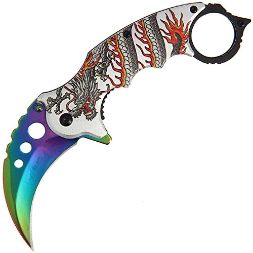 G8DS® Klappmesser Scharfes Outdoor Survival Taschenmesser | Kleines Einhand-Messer，Messer mit Mattschwarz Edelstahlklinge, für Arbeit Wandern Camping (Rainbow 207) (Dragon Karambit) von G8DS