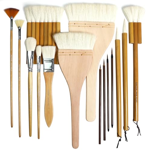GACDR Keramik-Pinsel für Glasur, 15-teiliges Keramikpinsel-Set mit Aufbewahrungsbox, Wolle, Bambus, Hake, Pinsel für Keramik, Acryl, Aquarell von GACDR