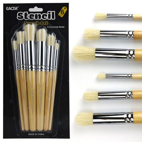 GACDR Schablonierpinsel Set, 6-Stück natürliche Borstenpinsel Schablone Pinsel für Malerei auf Holzwand, Schablone Projekte, DIY Crafts, Handwerk und Acryl Öl Aquarell Malerei Dome Stencil Brush GACDR Schablonierpinsel Set, 6-Stück natürliche Borstenpinsel Schablone Pinsel für Malerei auf Holzwand, Schablone Projekte, DIY Crafts, Handwerk und Acryl Öl Aquarell Malerei Dome Stencil Brush von GACDR