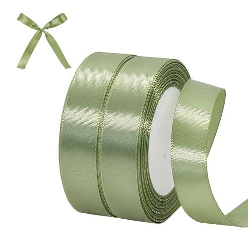 2 Stück Satinband, 2x22m Geschenkband, 20mm Breit Seidenband, Schleifenband Hochzeit Schultüte Stoff Floristenband Dekoband Geschenkbänder Ribbon für Weihnachten Packung Sträuße (Grün) von GADITIEK