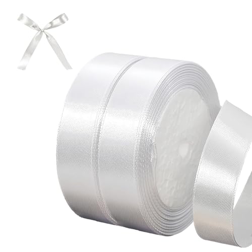 2 Stück Satinband, 2x22m Geschenkband, 20mm Breit Seidenband, Schleifenband Hochzeit Schultüte Stoff Floristenband Dekoband Geschenkbänder Ribbon für Weihnachten Packung Sträuße (Weiss) von GADITIEK