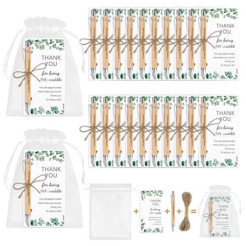 20 Sets Dankeschön-Geschenk, Motivationsstifte, Mitarbeiter-Wertschätzungsgeschenke, inspirierende, personalisierte Bambus-Kugelschreiber mit Dankeskarten, Organza-Beutel für Kollegen, Lehrer von GADITIEK